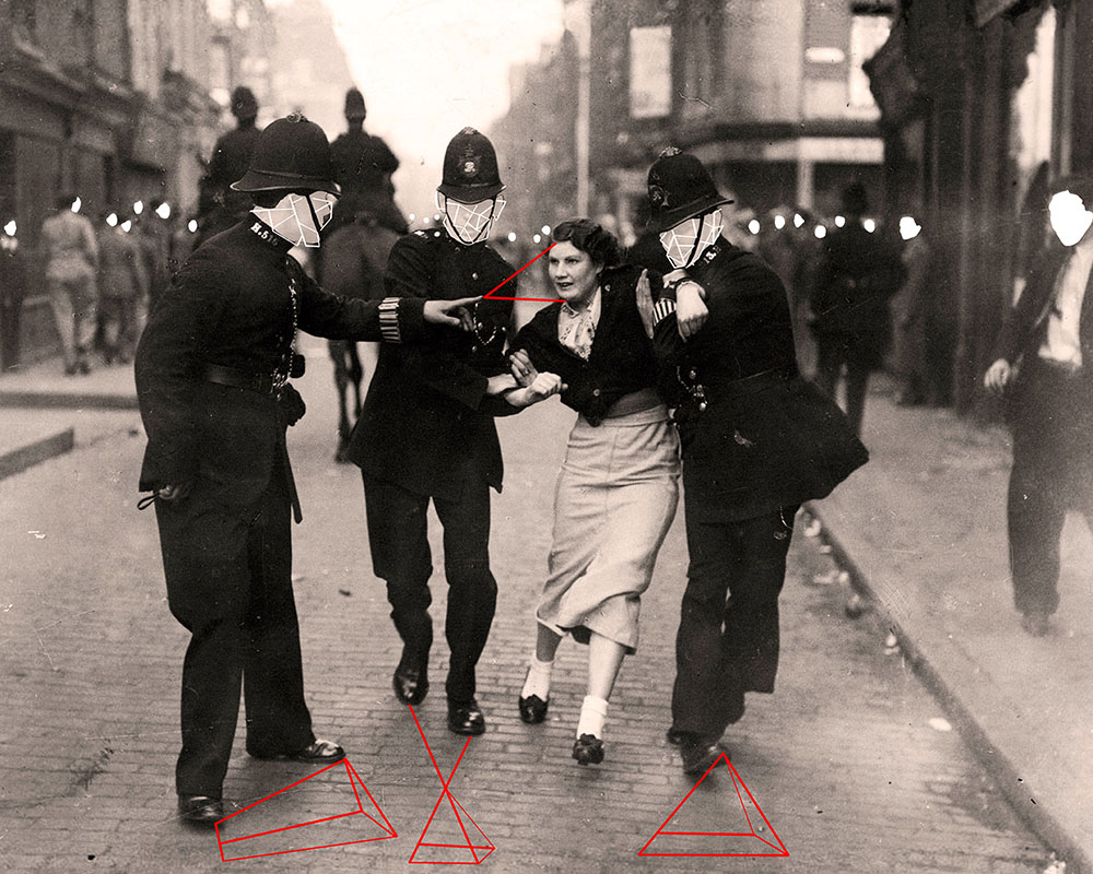 Crossroads: archive protest photo, manipulated