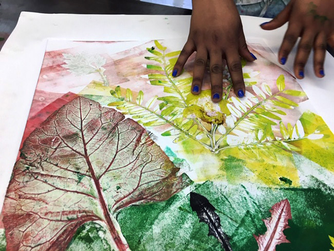 Inked leaves display - Autumn Art Printmaking