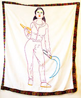 Woman with Sickle + pliers. Embroidery