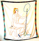 Woman sitting with Shovel. Embroidery